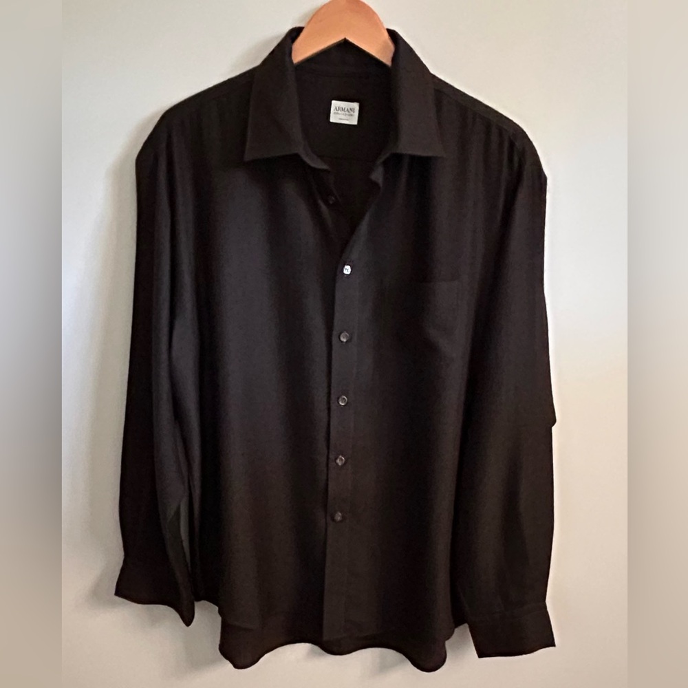 Vintage Men’s Armani Collezioni Dark Brown Cashmere & Silk Button Down Shirt L